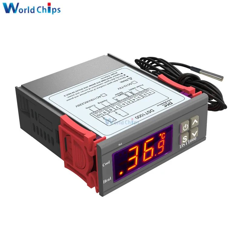 DST1000 AC100-220V DC 12-72V Digital Thermostat Temperature Controller Heating Cooling DS18B20 Waterproof Cable Replace STC-1000
DST1000 AC100-220V DC 12-72V Digital Thermostat Temperature Controller Heating Cooling DS18B20 Waterproof Cable Replace STC-1000