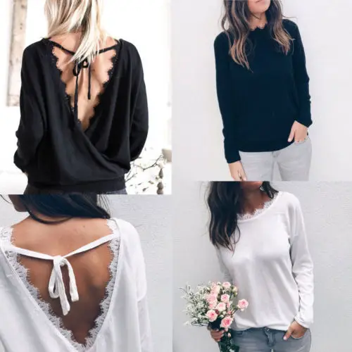 Women's Lace Backless Drawstring Solid O-Neck Long Sleeve Loose Casual Shirt Summer Tops Blouses
Women's Lace Backless Drawstring Solid O-Neck Long Sleeve Loose Casual Shirt Summer Tops Blouses
