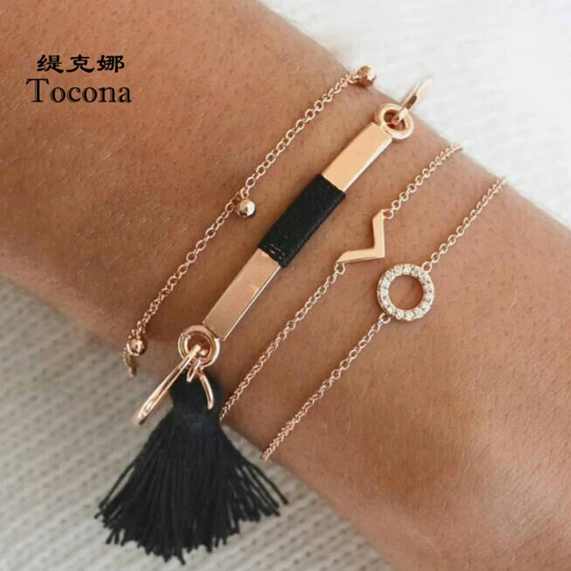 Tocona 4pcs/sets Bracelets New Arrival Bohemia Style Hollow Round Personality Black Tassel Design Bangles For Women Jewelry 4035
Tocona 4pcs/sets Bracelets New Arrival Bohemia Style Hollow Round Personality Black Tassel Design Bangles For Women Jewelry 4035