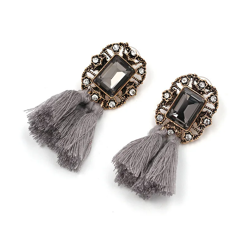 16 Colors, Crystal Square Tassel Stud Fringe Earrings