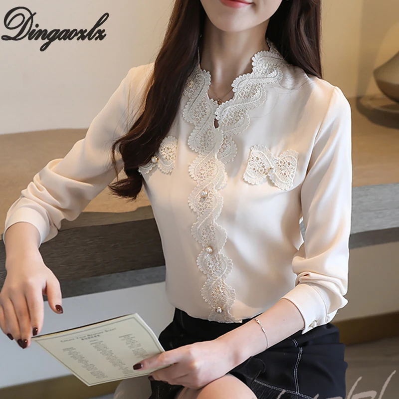 Dingaozlz Elegant Women Chiffon Blouse Spring 2019 New V-neck Office lace shirt Fashion Long Sleeve lace Top
Dingaozlz Elegant Women Chiffon Blouse Spring 2019 New V-neck Office lace shirt Fashion Long Sleeve lace Top