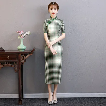 Chinese Traditional Plaid Women Qipao Short Sleeve Party Prom Dress Gown Summer Sexy Cheongsam Mini Vintage Button Vestidos
Chinese Traditional Plaid Women Qipao Short Sleeve Party Prom Dress Gown Summer Sexy Cheongsam Mini Vintage Button Vestidos