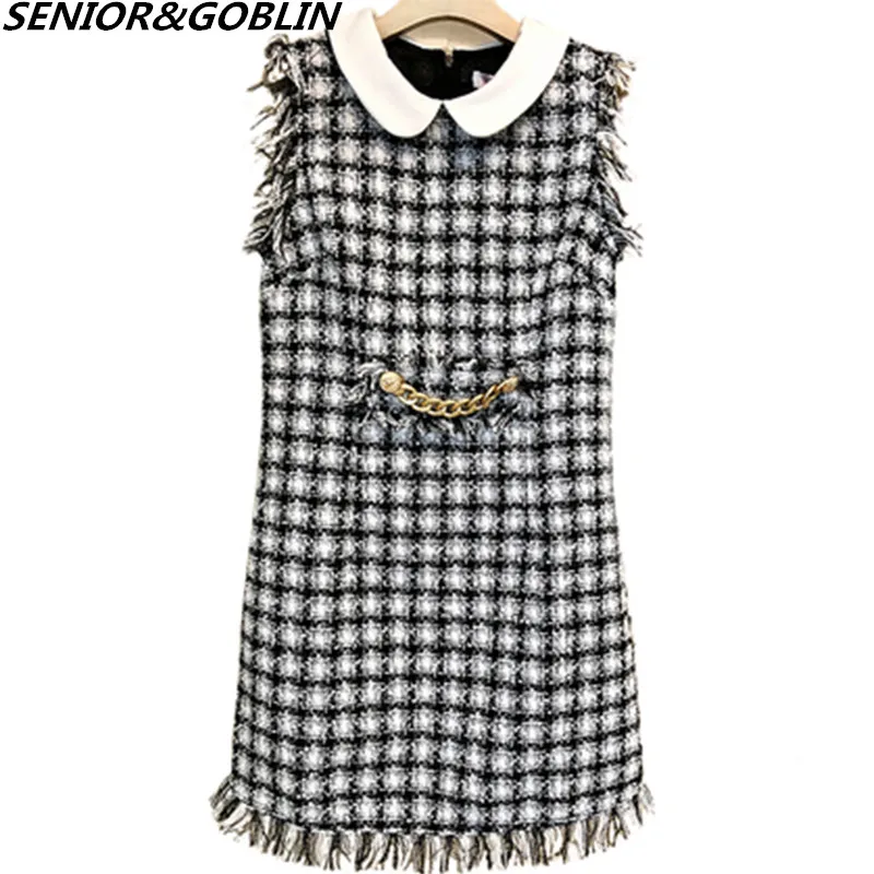 2019 Autumn Winter Small Fragrant Style Black Slim Tweed Dress Women's Sleeveless Sexy Plaid Tassels Trim Fringed Vest Dress
2019 Autumn Winter Small Fragrant Style Black Slim Tweed Dress Women's Sleeveless Sexy Plaid Tassels Trim Fringed Vest Dress