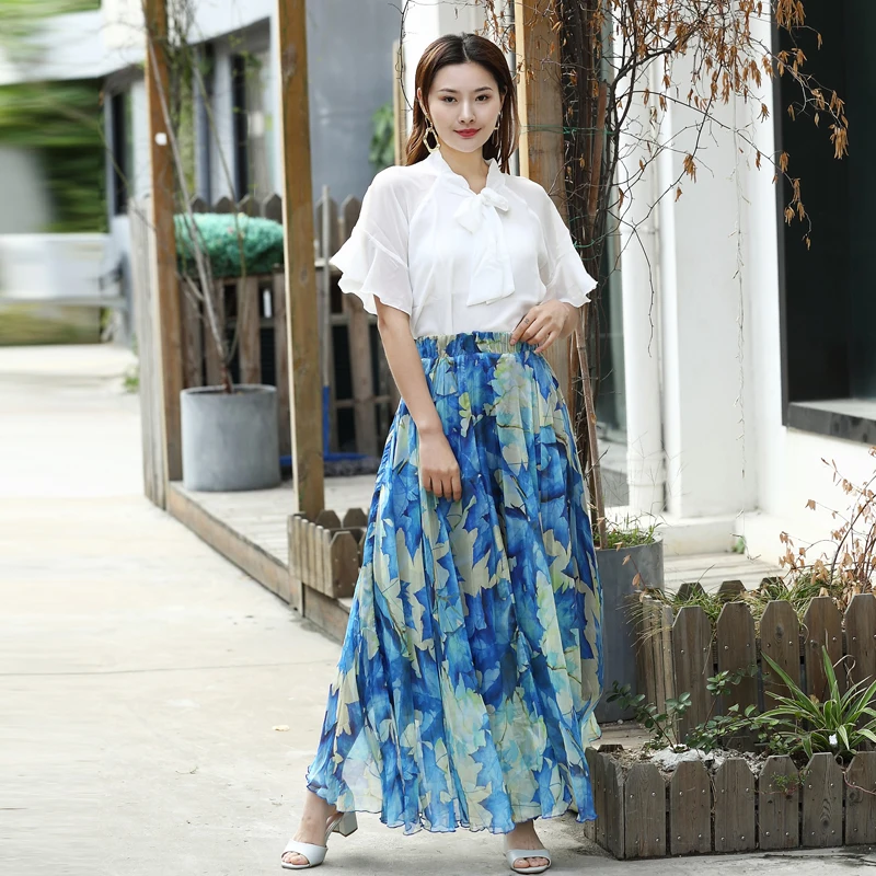 Женская длинная юбка в богемном стиле Повседневная пляжная с цветочным принтом