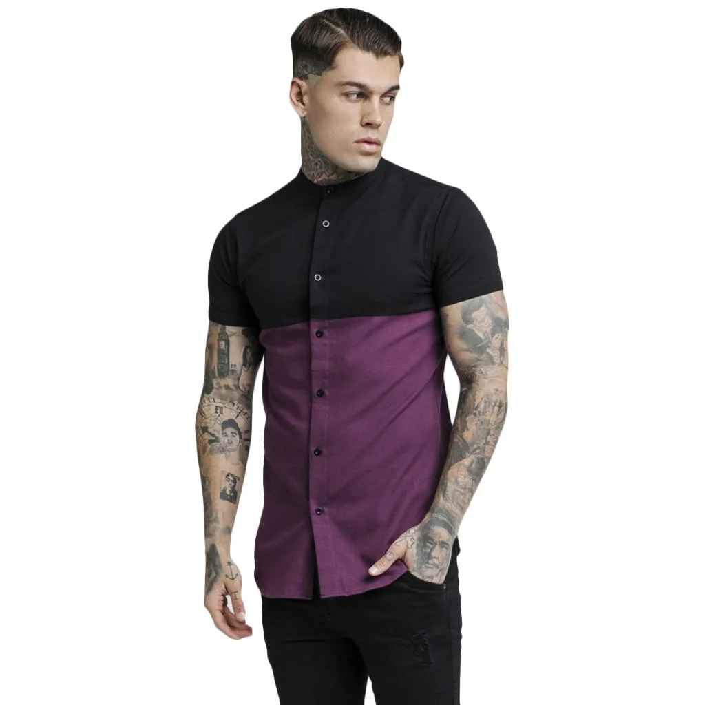 2019 Camisa Male Shirts Men's Patchwork Color Block Smart Casual Button Shirt Short-Sleeved Top Camisas Masculina Plus Size
2019 Camisa Male Shirts Men's Patchwork Color Block Smart Casual Button Shirt Short-Sleeved Top Camisas Masculina Plus Size