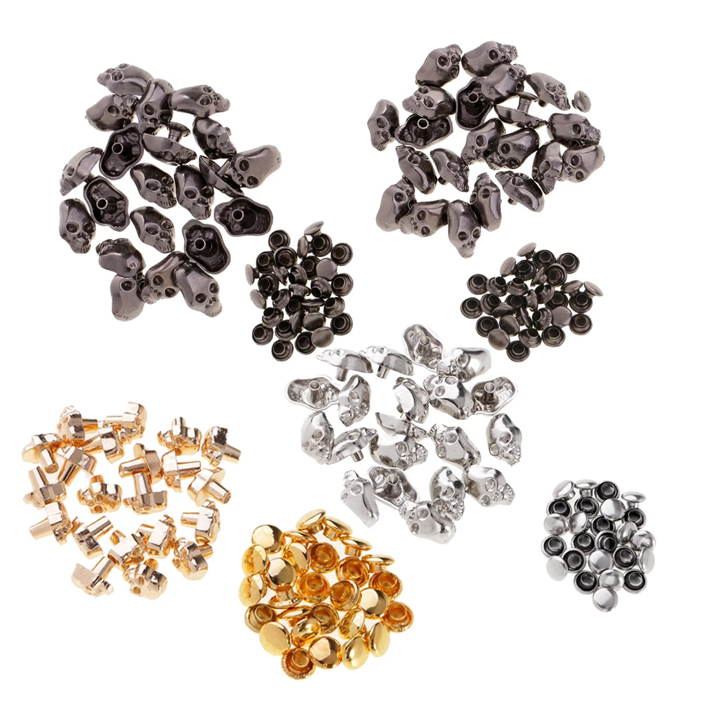 80 Sets Gothic Punk Skeleton Skull Head Studs Punk Rivets for Bag Shoes Leathercraft Leather Decor