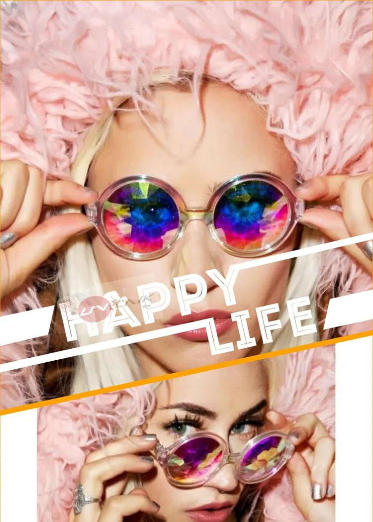 FREE SHIPPING Round Holographic Kaleidoscope Sunglasses Retro JKP640