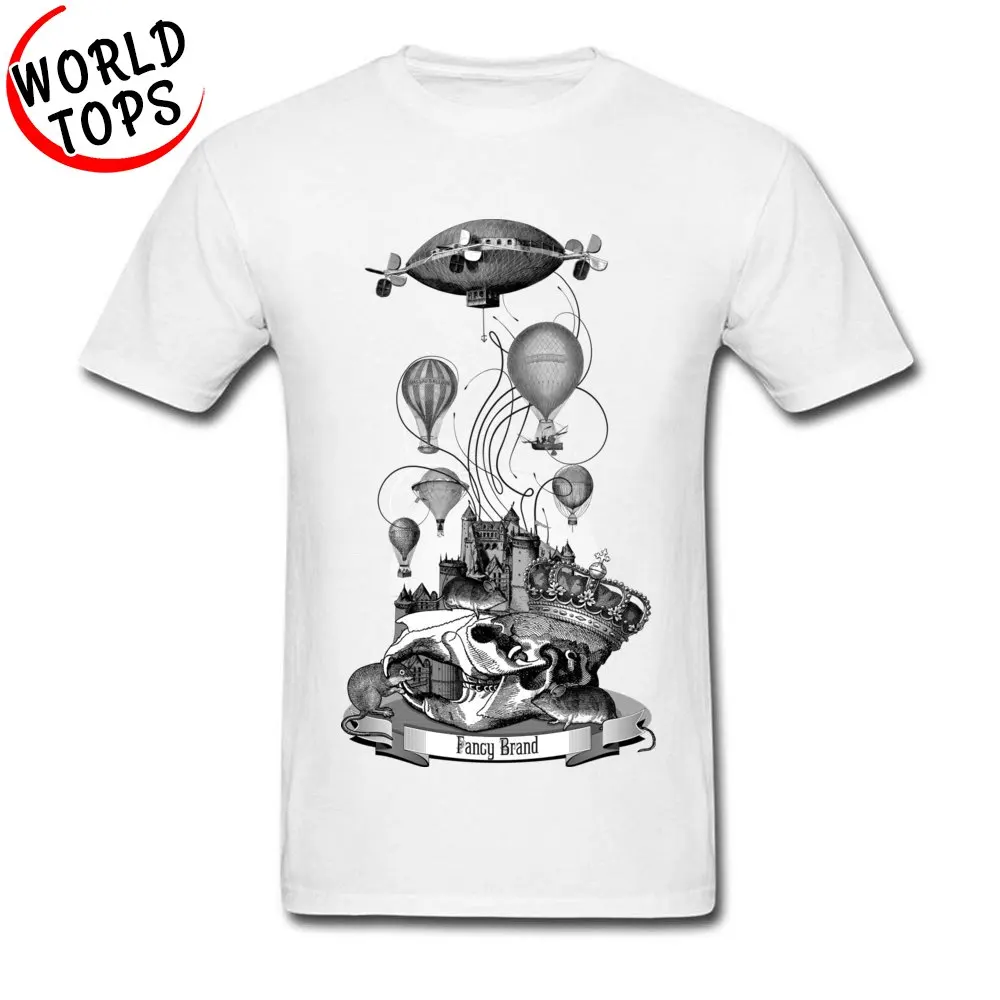 Tops & Tees Funny NEW YEAR DAY Designer Casual Short Sleeve Pure Cotton O Neck Mens T-Shirt Casual Clothing Shirt Vintage Collage with King Mouse Skull Air Baloons fnd Castle white