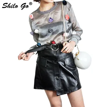 Leather Shirts Womens Spring Fashion sheepskin genuine leather skirts round metal belt single breasted asymmetrical 
Leather Shirts Womens Spring Fashion sheepskin genuine leather skirts round metal belt single breasted asymmetrical