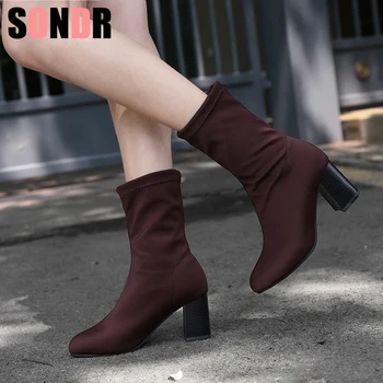 Women's Boots Pointed Toe Yarn Elastic Boots Thick Heel High Heels Shoes Woman Female Socks Boots 2019 autumn winter
Women's Boots Pointed Toe Yarn Elastic Boots Thick Heel High Heels Shoes Woman Female Socks Boots 2019 autumn winter