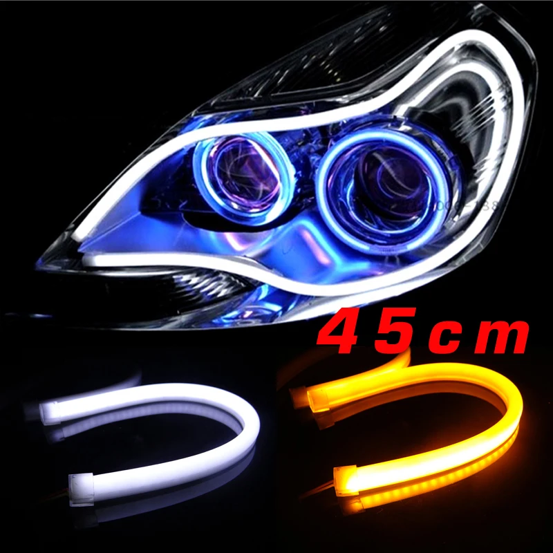 2Pcs/lot 45cm Flexible Headlight DRL Daytime Running Light Strip Whtie/Yellow/Red/Blue Available Switchback Angel Eyes Light
2Pcs/lot 45cm Flexible Headlight DRL Daytime Running Light Strip Whtie/Yellow/Red/Blue Available Switchback Angel Eyes Light