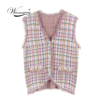 New Fashion Runway Designer Pearl Beaded Button Vest Sleeveless Plaid Coat Women Autumn Casual Tassel Coats Outerwear B-183
New Fashion Runway Designer Pearl Beaded Button Vest Sleeveless Plaid Coat Women Autumn Casual Tassel Coats Outerwear B-183