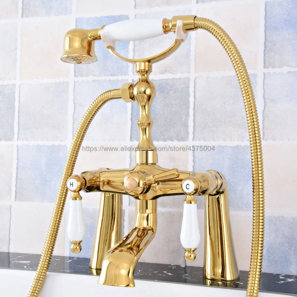 Golden Bathtub Faucet Shower Faucet Dual Handle Hand shower Mixer Tap Deck Mounted Bath Shower Set Mixer Faucet Ntf783
Golden Bathtub Faucet Shower Faucet Dual Handle Hand shower Mixer Tap Deck Mounted Bath Shower Set Mixer Faucet Ntf783