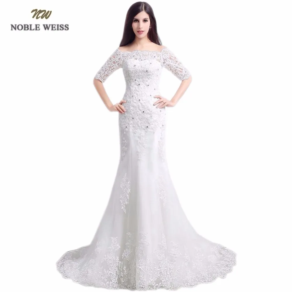 NOBLE WEISS In Stock Boat Neck Lace Beading Lace-up Back Mermaid Sweep Train Wedding Dresses With Half Sleeves Bridal Dress
NOBLE WEISS In Stock Boat Neck Lace Beading Lace-up Back Mermaid Sweep Train Wedding Dresses With Half Sleeves Bridal Dress