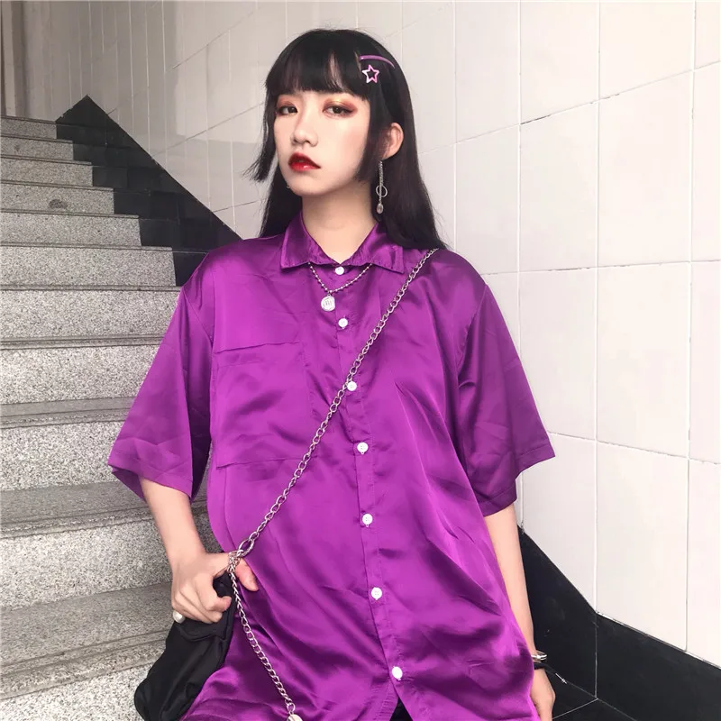 Vintage Pocket Button Bright Candy Color Loose Short Sleeve Casual Women Ladies Satin Silk Bouse Top Shirt Man Blusas Korean Tee
Vintage Pocket Button Bright Candy Color Loose Short Sleeve Casual Women Ladies Satin Silk Bouse Top Shirt Man Blusas Korean Tee