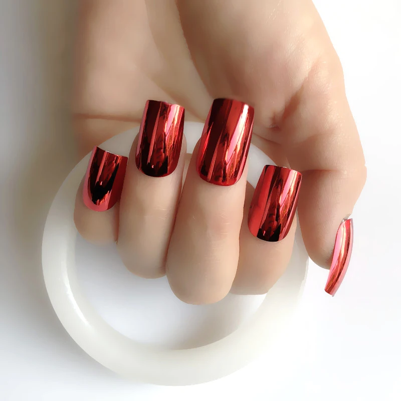 24pcs/kit Red Metallic Acrylic Nail Tips for Finger Makeup Mirror Surface Fake False Nail Design Decoration and glue stickers
24pcs/kit Red Metallic Acrylic Nail Tips for Finger Makeup Mirror Surface Fake False Nail Design Decoration and glue stickers