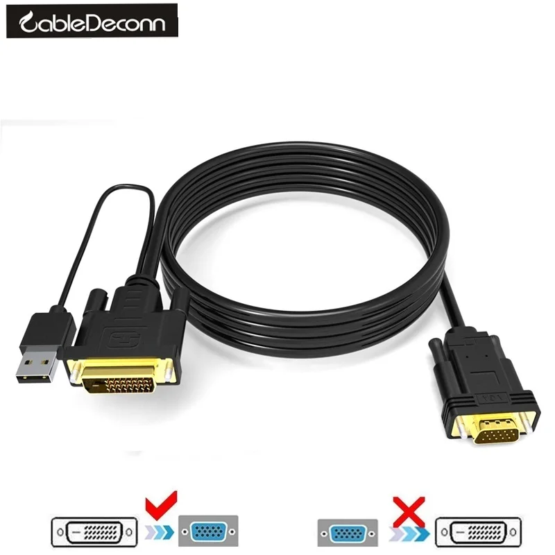DVI to VGA, CableDeconn 2M DVI 24+1 DVI-D M + USB to VGA Male With Chip Active Adapter Converter Cable for PC DVD Monitor HDTV
DVI to VGA, CableDeconn 2M DVI 24+1 DVI-D M + USB to VGA Male With Chip Active Adapter Converter Cable for PC DVD Monitor HDTV