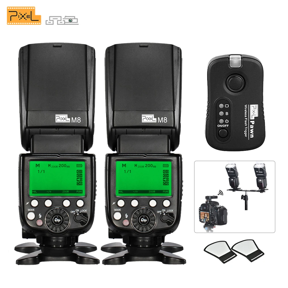 2Pcs PIXEL M8 LCD Wireless Flash Speedlite with TF-361 Transmitter Flash Trigger For Canon 1100D 750D 650D 600D 550D DSLR Camera
2Pcs PIXEL M8 LCD Wireless Flash Speedlite with TF-361 Transmitter Flash Trigger For Canon 1100D 750D 650D 600D 550D DSLR Camera