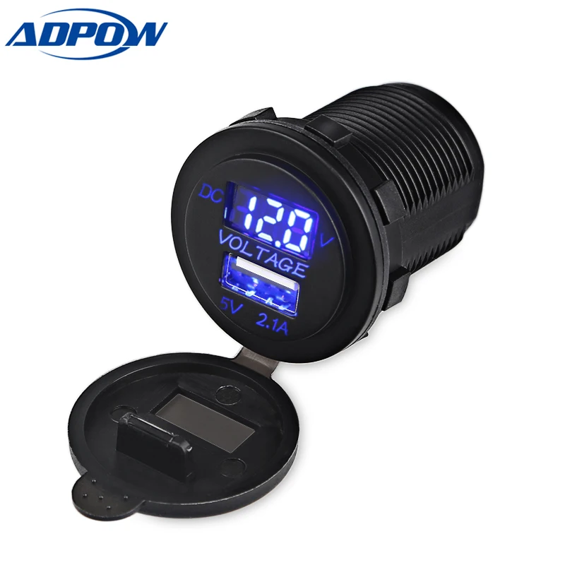 ADPOW LED Car 2.1A USB Socket Charger Outlet with Voltmeter Modification Accessory for Motorcycle Motor Truck ATV Boat 12-24V
ADPOW LED Car 2.1A USB Socket Charger Outlet with Voltmeter Modification Accessory for Motorcycle Motor Truck ATV Boat 12-24V
