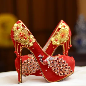 Red Wedding Shoes Dresses Bride Round Toe Platform 6cm 8cm 11cm 14cm High Heels Women Pumps Gold Metal Decoration Tassel Retro
Red Wedding Shoes Dresses Bride Round Toe Platform 6cm 8cm 11cm 14cm High Heels Women Pumps Gold Metal Decoration Tassel Retro