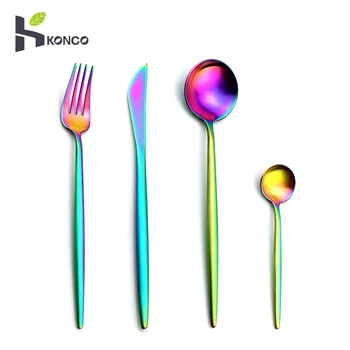 KONCO Stainless Steel Dinnerware Utensils Set, 4 Pieces Cutlery Tableware Sets with Fork Knife Spoon, Rainbow Flatware Set
KONCO Stainless Steel Dinnerware Utensils Set, 4 Pieces Cutlery Tableware Sets with Fork Knife Spoon, Rainbow Flatware Set