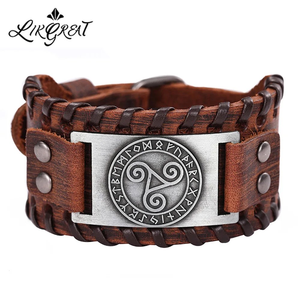 LIKGREAT Genuine Leather Bracelets Vintage Celtics Symbol Triskel Wicca Runes Amulet Wrist Jewelry Men Bracelet Accessories Gift
LIKGREAT Genuine Leather Bracelets Vintage Celtics Symbol Triskel Wicca Runes Amulet Wrist Jewelry Men Bracelet Accessories Gift