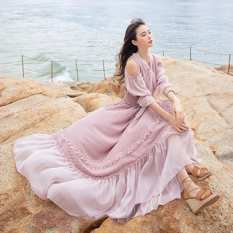 Free Shipping 2019 Fashion Women Chiffon Long Maxi Ruffles Half Sleeve Dresses Summer Boshow Bohemian Dot Bandage Bow Dress S-L
Free Shipping 2019 Fashion Women Chiffon Long Maxi Ruffles Half Sleeve Dresses Summer Boshow Bohemian Dot Bandage Bow Dress S-L