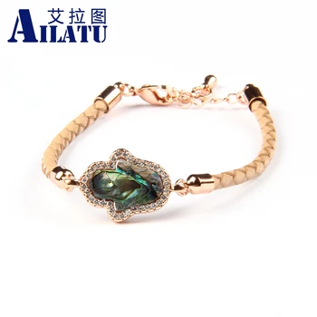 Ailatu Wholesale 10pcs/lot Abalone Shell Fatima Hand Hamsa Cz Bracelet with Genuine Leather Chain Adjustable Jewelry
Ailatu Wholesale 10pcs/lot Abalone Shell Fatima Hand Hamsa Cz Bracelet with Genuine Leather Chain Adjustable Jewelry
