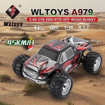 

WLtoys A979 2.4GHz 1/18 Full Proportional Remote Control 4WD Vehicle 45KM/h Brushed Motor Electric RTR Off-road Buggy RC Car