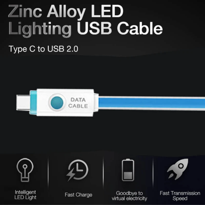 2A Fast Charging LED Lighting TPE Flat 100cm Glowing Type C USB Data Cable for Huawei Xiaomi Samsung S8 USB C Cables
2A Fast Charging LED Lighting TPE Flat 100cm Glowing Type C USB Data Cable for Huawei Xiaomi Samsung S8 USB C Cables