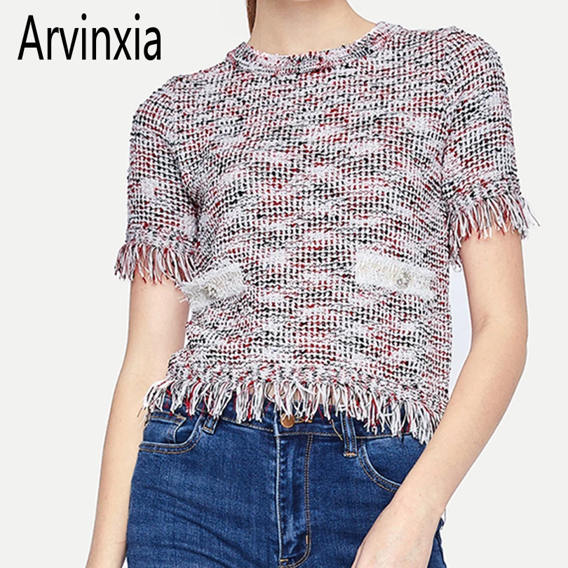 Arvinxia ZA Casual Tassel Striped Woman Blouse New Sexy O Neck Office Ladies Shirts Sexy Knitted Short Sleeves High Waist Blusas
Arvinxia ZA Casual Tassel Striped Woman Blouse New Sexy O Neck Office Ladies Shirts Sexy Knitted Short Sleeves High Waist Blusas