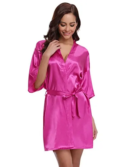 Women Silk Satin Short Night Robe Solid Kimono Robe Fashion Bath Robe Sexy Bathrobe Peignoir Femme Wedding Bride Bridesmaid Robe 121 HTB1mAWViGAoBKNjSZSyq6yHAVXa5