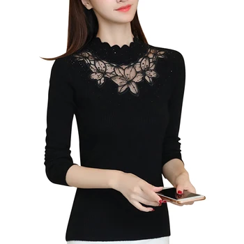 Turtleneck Sweater Lady Autumn Winter Lace Patchwork Diamond Gauze Knit Tops Basic High Elastic Knitwear Women Sweater Pullovers
Turtleneck Sweater Lady Autumn Winter Lace Patchwork Diamond Gauze Knit Tops Basic High Elastic Knitwear Women Sweater Pullovers
