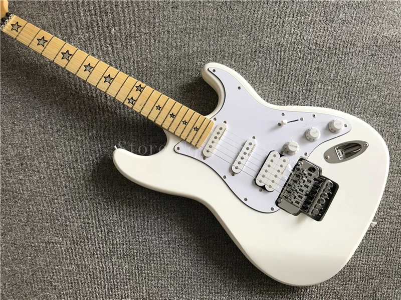 White Body Electric Guitar with Five-pointed Star Fretboard Inlay,SSH Pickups,White Pickguard,Offer Customized
White Body Electric Guitar with Five-pointed Star Fretboard Inlay,SSH Pickups,White Pickguard,Offer Customized