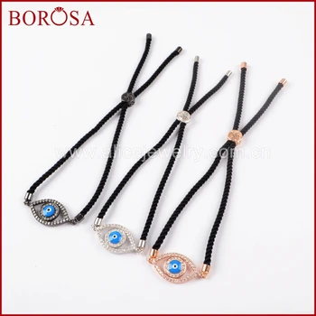 BOROSA Drusy CZ Micro Pave Cubic ZIrconia Blue Evil Eye Spacer Connector Adjustable Black Rope Charm Bracelets for Women WX594
BOROSA Drusy CZ Micro Pave Cubic ZIrconia Blue Evil Eye Spacer Connector Adjustable Black Rope Charm Bracelets for Women WX594