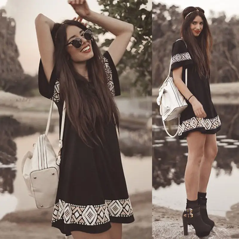 high quality New Brand Women cloth Dress Summer Vintage Ethnic Printed Round O Neck Short Mini Dress Feminino femme Vestidos
high quality New Brand Women cloth Dress Summer Vintage Ethnic Printed Round O Neck Short Mini Dress Feminino femme Vestidos