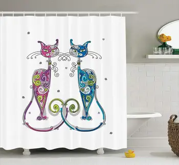 Cat Lover Decor Couple of Cats Floral Friends Together Ornament Design Polyester Fabric Bathroom Shower Curtain Set with Hooks
Cat Lover Decor Couple of Cats Floral Friends Together Ornament Design Polyester Fabric Bathroom Shower Curtain Set with Hooks