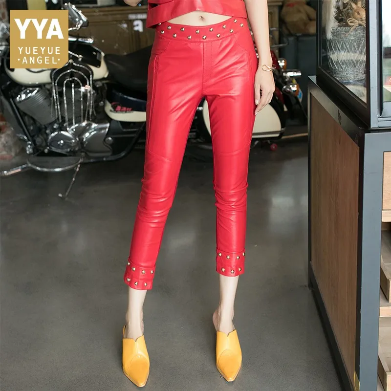 2019 Spring Women Patchwork Elastic Leggings Pencil Trousers Female High Street Rivets Sheepskin Real Leather Calf Length Pants
2019 Spring Women Patchwork Elastic Leggings Pencil Trousers Female High Street Rivets Sheepskin Real Leather Calf Length Pants
