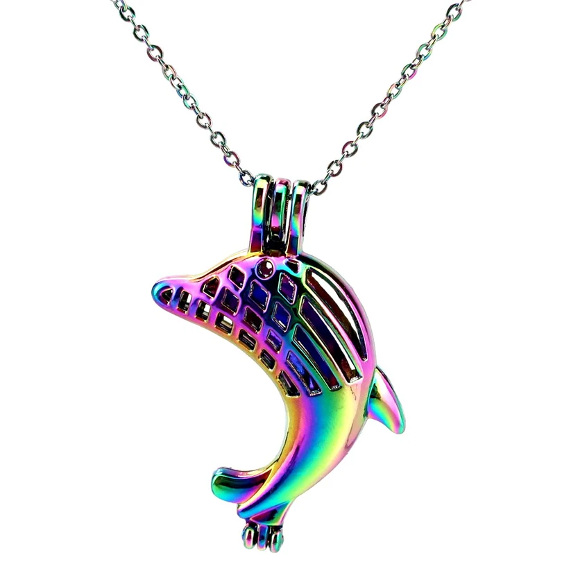 C794 Rainbow Color Big Dolphin Bead Pearl Cage Necklace Pendant Aroma Essential Oil Diffuser Locket Necklace
C794 Rainbow Color Big Dolphin Bead Pearl Cage Necklace Pendant Aroma Essential Oil Diffuser Locket Necklace
