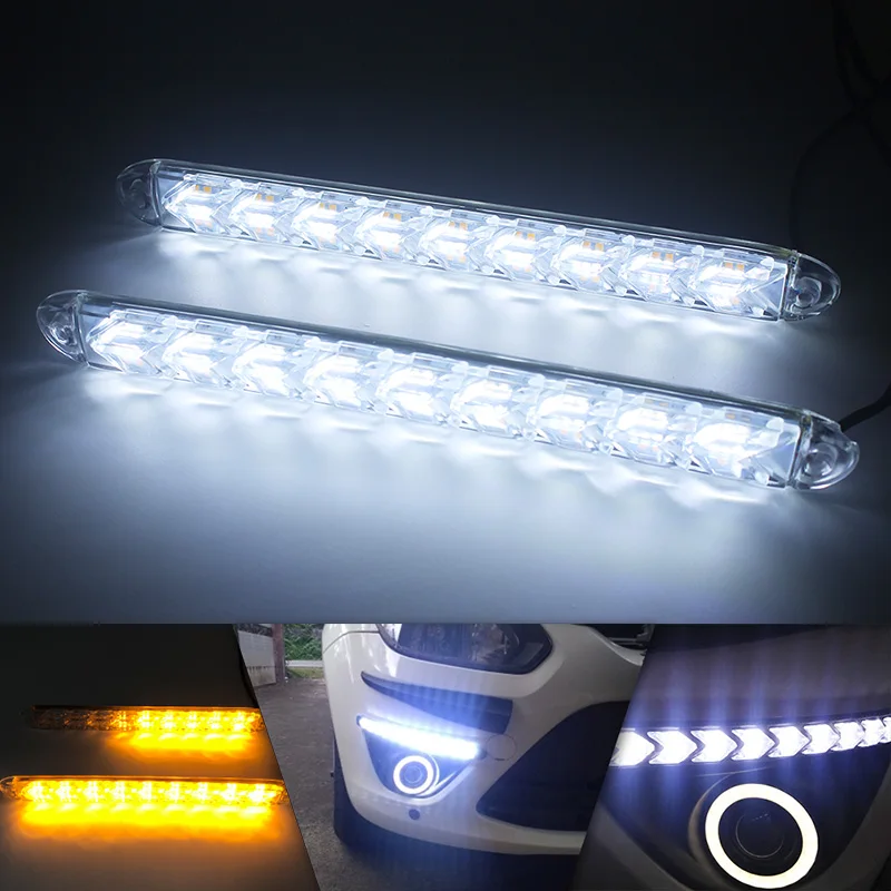 DRL Daytime Running Lights with Sequential Flow Turn Signal Lamps Waterproof External Plastic Strips DC 12V Black White Shell
DRL Daytime Running Lights with Sequential Flow Turn Signal Lamps Waterproof External Plastic Strips DC 12V Black White Shell