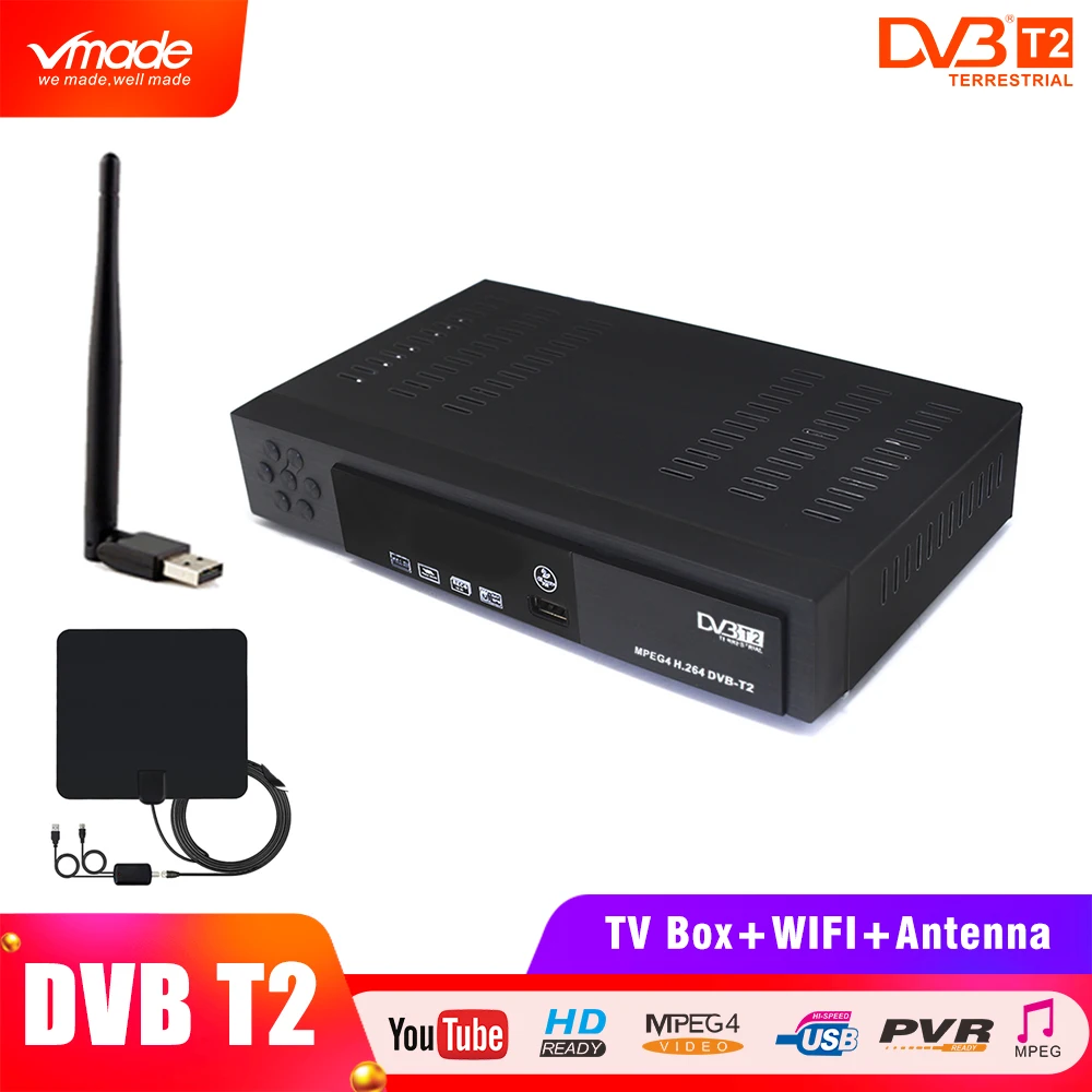 Vmade dvb-t2 Signal Receiver of TV Fully for DVB-T Digital Terrestrial DVB T2-8902 / H.264 +USB WIFI Dongle + Indoor TV Antenna
Vmade dvb-t2 Signal Receiver of TV Fully for DVB-T Digital Terrestrial DVB T2-8902 / H.264 +USB WIFI Dongle + Indoor TV Antenna