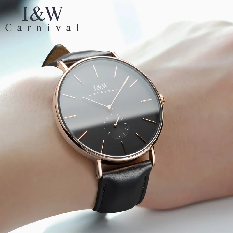2018 CARNIVAL I&W Simple UltraThin Quartz Men Watch TopBrand Luxury Rose Fashion Sapphire Mirror Black Leather Waterproof Montre
2018 CARNIVAL I&W Simple UltraThin Quartz Men Watch TopBrand Luxury Rose Fashion Sapphire Mirror Black Leather Waterproof Montre