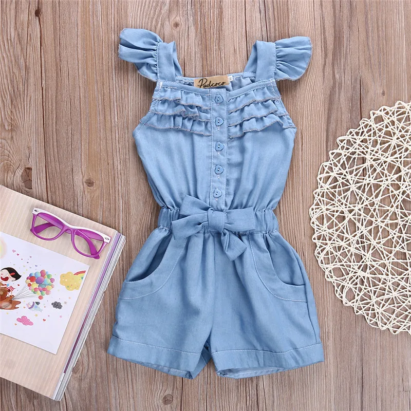 Summer Baby Girls Clothes Toddler Kids Cotton Ruffles Sleeveless Jeans Denim Casual Bow Jumpsuit Girls Romper Overall Clothes
Summer Baby Girls Clothes Toddler Kids Cotton Ruffles Sleeveless Jeans Denim Casual Bow Jumpsuit Girls Romper Overall Clothes