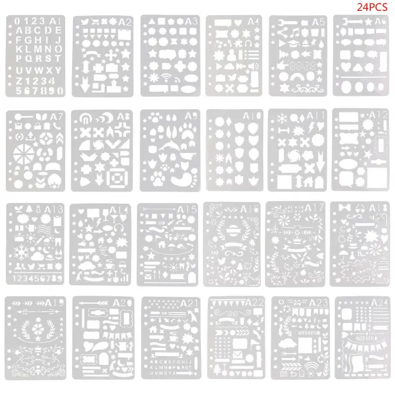 24Pcs Drawing Template Stencils Journal Notebook Diary Scrapbooking A5 DIY Stationery School Office Supplies
24Pcs Drawing Template Stencils Journal Notebook Diary Scrapbooking A5 DIY Stationery School Office Supplies