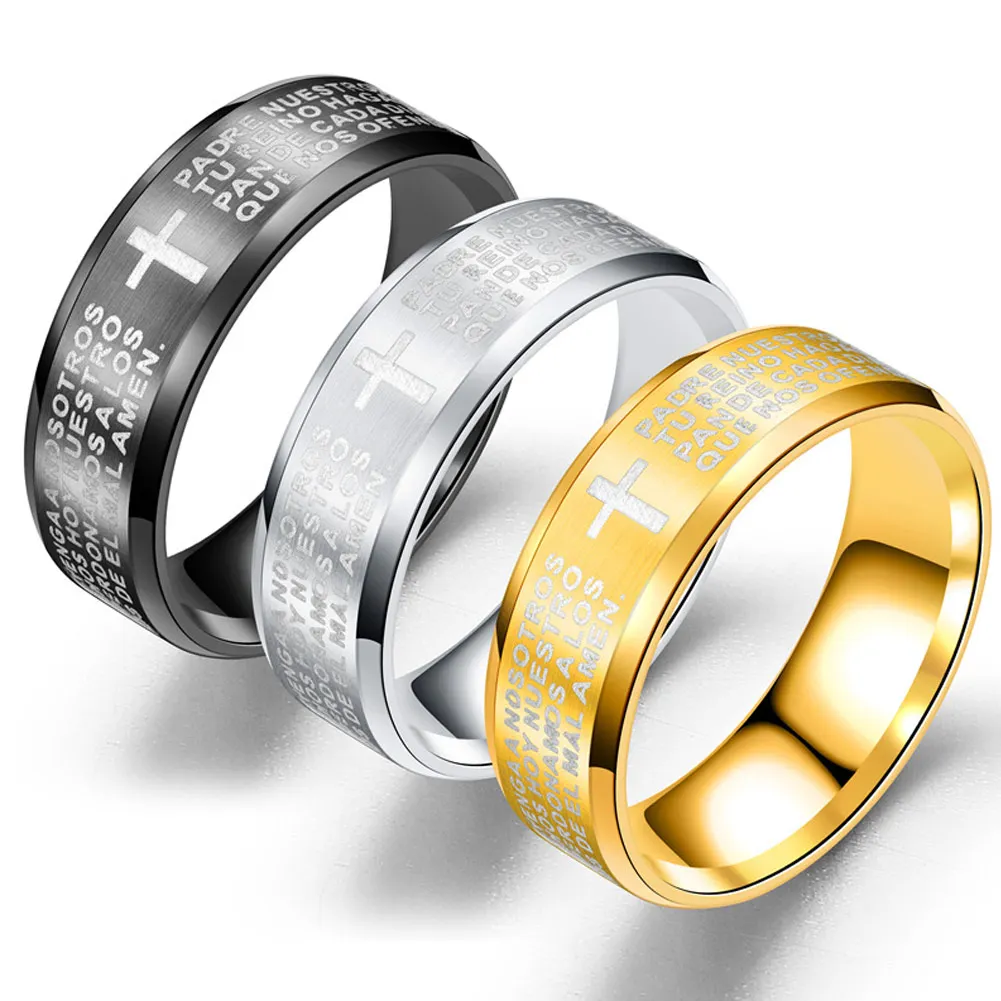 Men Creative Personality Cross Letter Titanium Steel Ring Fashion Biker Punk Band Bible Lord's Prayer Cross Rings For Men New
Men Creative Personality Cross Letter Titanium Steel Ring Fashion Biker Punk Band Bible Lord's Prayer Cross Rings For Men New