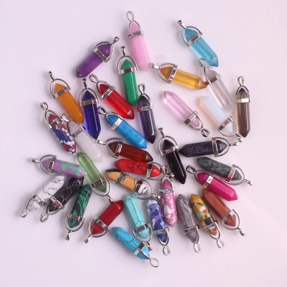 24pcs/lot Healing Point Chakra Pendants Hexagonal Quartz Crystals Bullet Shape Stone DIY Pendulum Beads For Jewelry Making Free
24pcs/lot Healing Point Chakra Pendants Hexagonal Quartz Crystals Bullet Shape Stone DIY Pendulum Beads For Jewelry Making Free