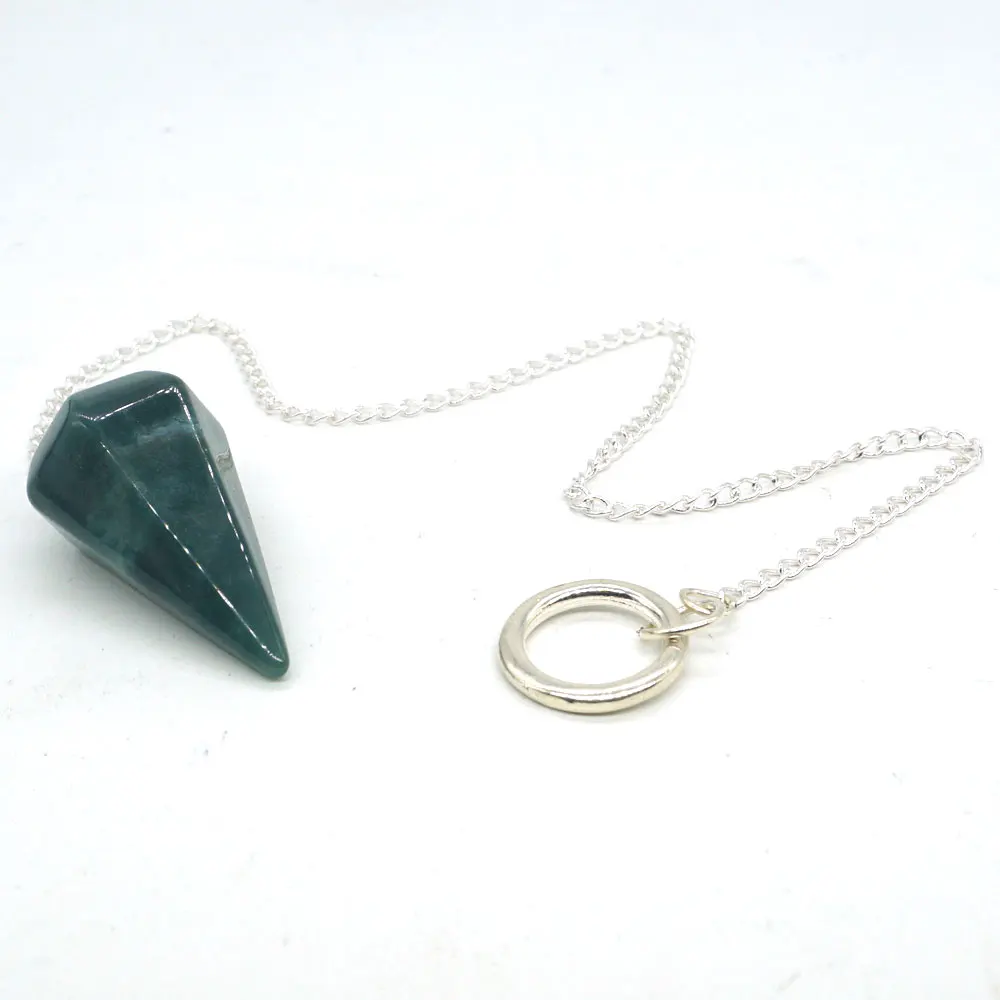 

Natural Gemstones Green Moss Agate Bonded Pendulum Healing Crystal Reiki Dowsing Tool D3