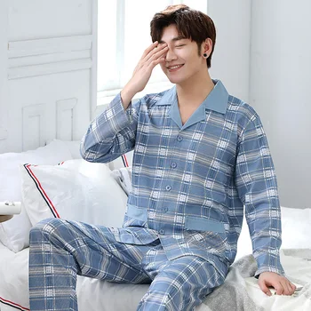 Turn-down Collar Mens Sleeping Pajama Set Plaid Loose Mens Pajamas with Long Pants Casual Mens 2 Piece Summer Wear
Turn-down Collar Mens Sleeping Pajama Set Plaid Loose Mens Pajamas with Long Pants Casual Mens 2 Piece Summer Wear