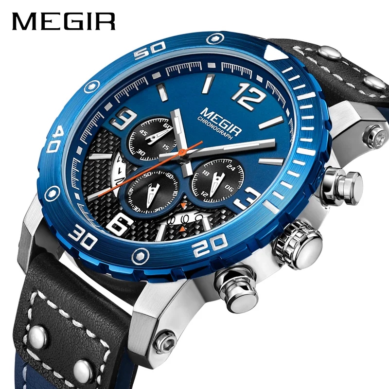 MEGIR Creative Chronograph Sport Men Watch Leather Strap Army Military Wrist Watches Clock Men Relogio Masculino Quartz Watch
MEGIR Creative Chronograph Sport Men Watch Leather Strap Army Military Wrist Watches Clock Men Relogio Masculino Quartz Watch