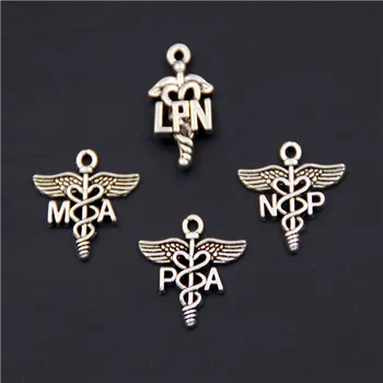 

30pcs Silver Color LPN Practical Nurse Medical Sign MA NP PA Charm DIY Necklace Bracelet Bangle Findings